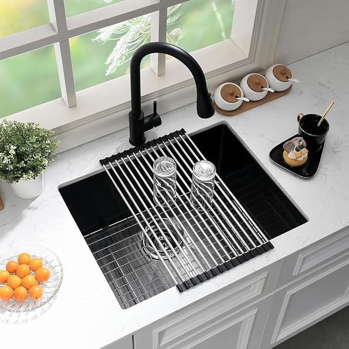 Black Stainless Steel Utility Sink Undermount-Hovheir 21"x18"x12" Matte Black Stainless Steel Laundry Sink Undermount Laundry Room Sink 16 Gauge Single Bowl Deep Kitchen Sink Outdoor Sinks