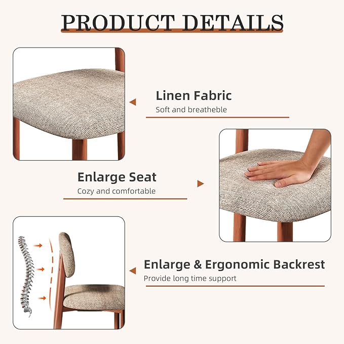 Modern Dining Room Chairs Set of 2 Upholstered Kitchen & Dining Chairs with Metal Legs for Dining Room Kitchen Living Room, Brown/Walnut Linen