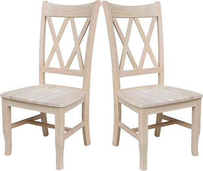 IC International Concepts, Set of 2 Double X-Back Dining Chairs, Armless, Real Wood, Kitchen/Dining/Accent, 19.9"W x 22"D x 41.3"H, 225 Lbs Wt. Capacity, DIY, Paint/Stain In Any Color, Unfinished
