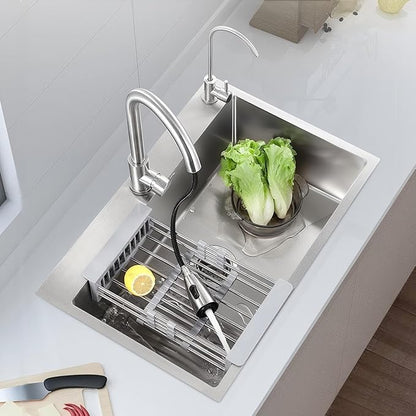 29.5x17.7 Inch Kitchen Sink Drop-in, Stainless Steel Top Mount Kitchen Sink, Single Bowl Kitchen Sinks with Basket Strainer for RV, Travel Trailer, Garage(Nano)