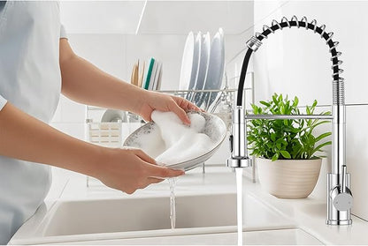 Kitchen Faucet with Pull Down Sprayer,Commercial Single Handle Stainless Steel Kitchen Faucets with Deck Plate (Chrome)
