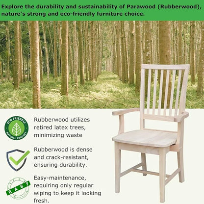 International Concepts Mission Side Chair with Arms, Solid Parawood, Unfinished