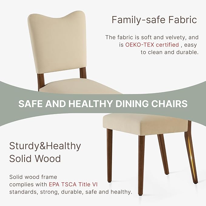 KISLOT Upholstered Dining Chairs Set of 6, Modern Velvet Kitchen Chairs with Solid Wood Legs, High Back Wooden Dining Room Chairs with Dark Walnut Color Legs for Farmhouse Kitchen Dining Room, Linen
