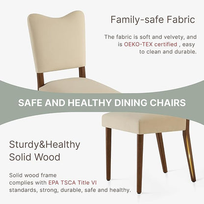 KISLOT Upholstered Dining Chairs Set of 2, Modern Velvet Kitchen Chairs with Solid Wood Legs, High Back Wooden Dining Room Chairs with Dark Walnut Color Legs for Farmhouse Kitchen Dining Room, Linen