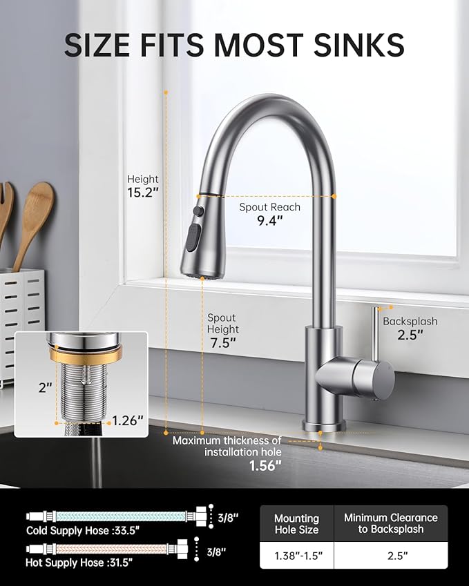 Hiqufet Touchless Kitchen Sink Faucet with Pull Down Sprayer, Stainless Steel Smart Motion Sensor Faucet for Pot Filler, Farmhouse Camper Bar Sink Laundry Room, Brushed Nickel