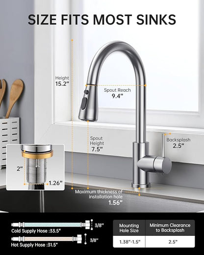 Hiqufet Touchless Kitchen Sink Faucet with Pull Down Sprayer, Stainless Steel Smart Motion Sensor Faucet for Pot Filler, Farmhouse Camper Bar Sink Laundry Room, Brushed Nickel