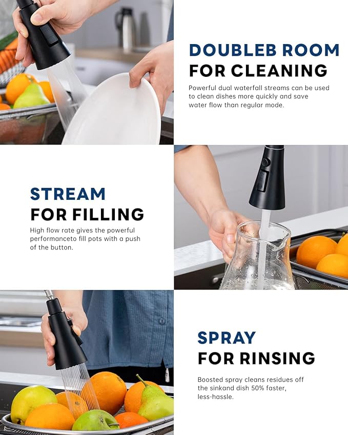 Matte Black Kitchen Faucets with Soap Dispenser,Kitchen Faucet with Pull Down Sprayer 3 Modes, Stainless Steel Modern Kitchen Sink Faucets High Arch Single Handle Faucet