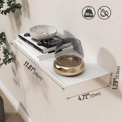 Danpoo White Floating Shelf for Wall Storage, Metal Wall Shelf for Living Room/Bathroom/Kitchen/Bedroom, 12” Small Display Shelf for Collectibles