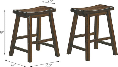 Lexicon Victoria Saddle Solid Wood Stool Set of 2 - Saddle Kitchen Stool Dining Height Stools for Dining, Armless Chair Seating, Perfect Casual - 17.5" Distressed Cherry