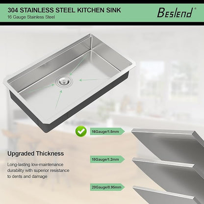 30 Inch Undermount Kitchen Sink - Beslend ADA 6 Inch Depth 30x18 Undermount Worksation Sinks Under Counter Stainless Steel 16 Gauge Mobility Friendly Sink for Wheelchair Accessible Kitchen