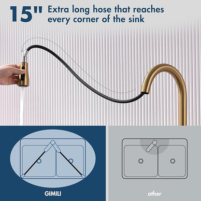 GIMILI Touchless Gold Kitchen Faucet with Pull Down Sprayer Motion Sensor Hands-Free Smart Activated Brushed Gold Brass Sink Faucets