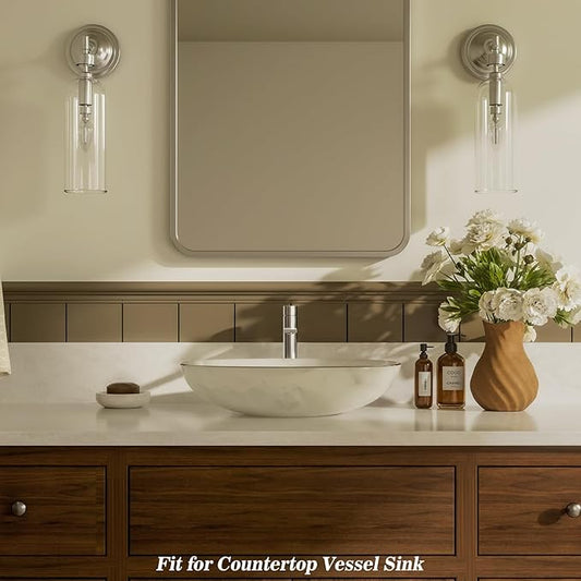 Phiestina Brushed Nickel Tall Bathroom Vessel Sink Faucet, Single Hole Single Handle Modern Bathroom Faucet, with Pop Up Drain and Water Supply Line, FH02-BN-V