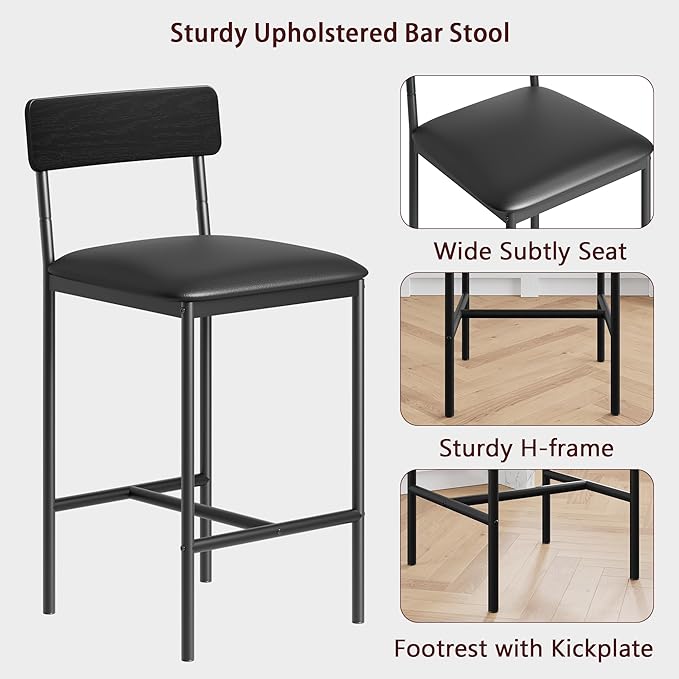GAOMON Dining Table Set for 2, Counter Height Kitchen Table and Chairs, Tall Bar Table Set with 2 Upholstered Bar Stools, 3 Piece Dining Room Table Set for Small Space, Apartment, Black