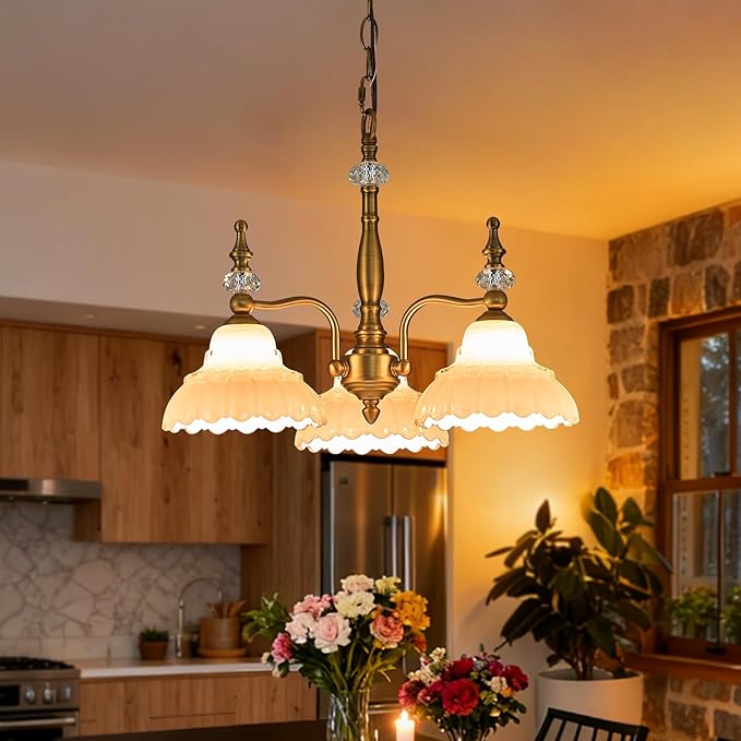 HDDFL Chandelier 3 Lights Chandeliers Lamp Modern Pendant Lighting Fixtures for Dining Room Entryway Living Room Bedrooms Kitchen Brown and Brass