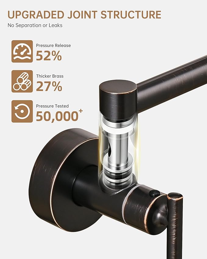 Fransiton Oil-Rubbed Bronze Pot Filler, Pot Filler Faucet Wall Mount, Brass Folding Stretchable with Double Joint Swing Arm Single Hole Two Handles Kitchen