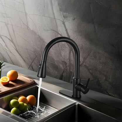 FGKQ Matte Black Kitchen Faucet with Pull Down Sprayer, Kitchen Sink Faucet with Sprayer and Deck, Commercial Faucet for Kitchen Sink, Single Handle, Suitable for RV/Bar Sink