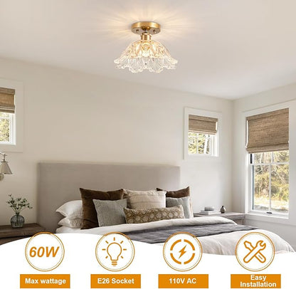 Semi Flush Mount Ceiling Light, Vintage Ceiling Light 11",Transparent Glass Light Fixture E26 for Kitchen Entryway Bedroom Dining Room
