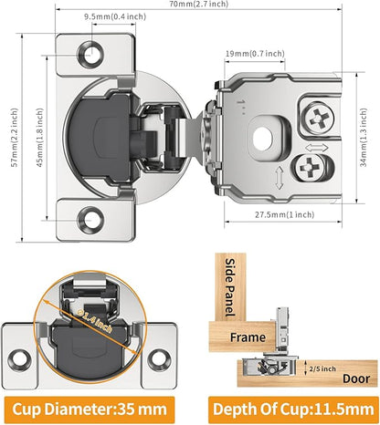 Chibery 30 Pack 1" Overlay 3D Soft Close Concealed Hinge for Face Frame Door, Smooth Slow Self Closing Hinges, Satin Nickel, Hidden 105° Open Angle Stainless Steel Hinge for Kitchen Cabinet Door