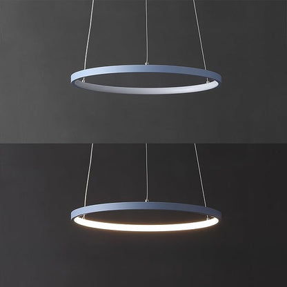 JONATHAN Y 15.75" Blue Modern Integrated LED Pendant Light, Dimmable Round Hoop Chandelier for Kitchen Island, Dining Room, Adjustable Height Metal Hanging Light (JYL7202D)