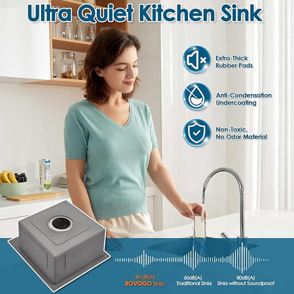 ROVOGO 15 inch Drop in Bar Sink 304 Stainless Steel, 15"x17" Single Bowl Small Kitchen Sink with 1-Hole & Drain Assembly, 8" Deep Wet-Bar/Prep Sink, Brushed