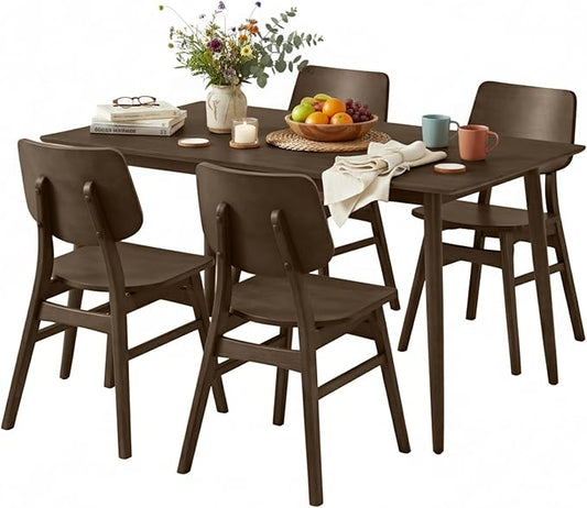 Alaterre Furniture Calais Dining – 5 Piece Dining Table Set for 4 with Chairs – Mid Century Modern 59-Inch Solid Wood Kitchen Table with 4 Chairs for Dining Room or Kitchen (Walnut Finish)