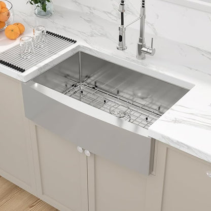Sarlai 33 Farmhouse Sink Stainless Steel - 33x21 Inch Kitchen Sink Apron Front Stainless Steel 16 Gauge Single Bowl Kitchen Farm Sinks Basin