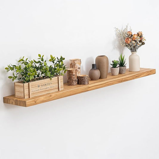 Acovy Extra Deep 48" Long Rustic Solid Wood Floating Shelves for Wall, Wall Shelves with Invisible Bracket for Living Room Bathroom Bedroom Kitchen, Set of 1, Walnut