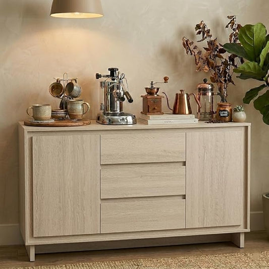 RoyalCraft Buffet Cabinet with Storage, Coffee Bar Cabinet with 3 Drawers and 2 Doors, Framed Edge Design, Modern Sideboard for Kitchen, Living Room and Dining Room, Beige