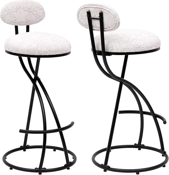 Round Print Bar Stools Set of 2 Chairs for Kitchen Island & Dining Rooms Counter Stools，Black