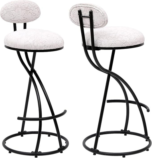 Round Print Bar Stools Set of 2 Chairs for Kitchen Island & Dining Rooms Counter Stools，Black