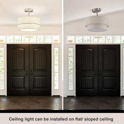 Semi Flush Mount Ceiling Light - 12.6in Diameter, Fits Flat & Sloped Ceilings, 3-Light E26, Dimable 3-Color Temp, ETL Listed, Modern Farmhouse Lighting for Entryway, Hallway, Kitchen