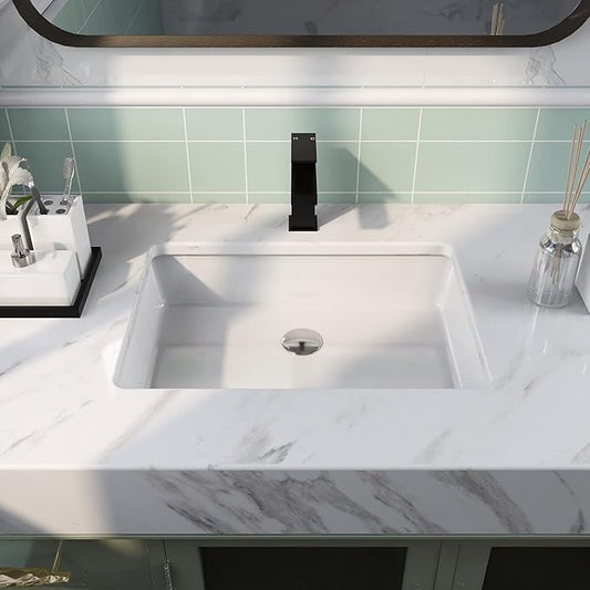 DeerValley DV-1U202 Ursa Bathroom Vessel Sink Rectangular Under-mount White Porcelain Ceramic Bathroom Sink with Overflow
