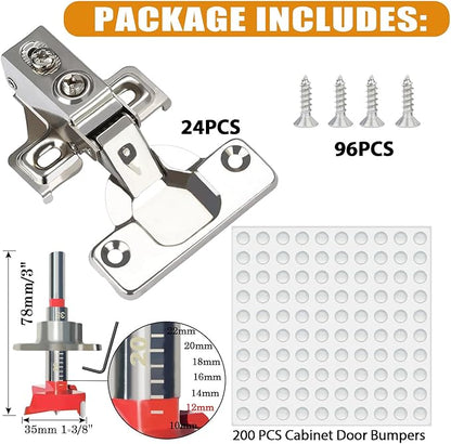BESTEEL 24 Pack 1/2 inch Overlay Soft Close Cabinet Door Hinges for Kitchen Cabinet Hinges, 100 Degree Opening Angel, Stainless Concealed Kitchen Cabinets Hinge Self Closing with Drilling Tool &Manual