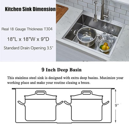 SHACO 18x18 Inch Drop In Black Bar Sink, 18 Inch Gunmetal Black Small Kitchen Sink, Stainless Steel 16 Gauge Single Bowl Laundry Prep RV Sink with Strainer Drain