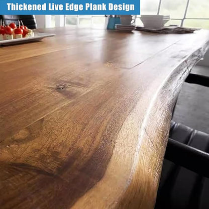 Industrial Solid Wood Dining Table,Rectangle Live Edge Kitchen Table,Rustic Pine Table Top & Metal Base,Large Long Dining Room Table for 2,4,6,8(63" L x 27.5" W x 29.5" H, Brown)
