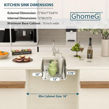 15 Undermount Kitchen Sink 15"x17"x8" Single Bowl 16 Gauge Stainless Steel Under Counter Single Bowl Kitchen Sinks Basin with Drain Strainer