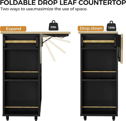 IRONCK Kitchen Island with Storage, 47.2in Rolling Island on Wheels, Kitchen Cart with Drop Leaf, Drawer and Towel Rack for Home, Dining Room