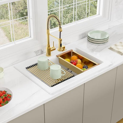30 Granite Composite Kitchen Sink - Beslend 30x22 Drop In White Kitchen Sink, Topmount Granite Luxury Above Counter Worksation White Sinks Easy Clean Quartz Dish Basin for Kitchen Remodel