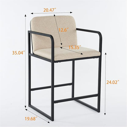 Bar Stools Set of 2, Counter Height with Armrests - Beige Modern Kitchen Island Chairs