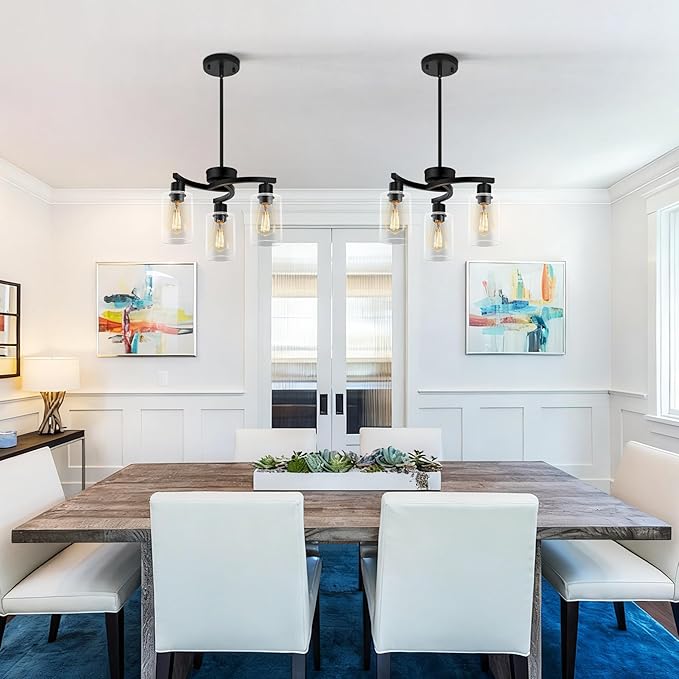 Sigaitwei 3-Light Modern Farmhouse Chandelier for Dining Room Light Fixtures，16.5" Black Kitchen Island Pendant Lighting, Adjustable Hanging Light for Dining Room with Clear Glass Shades