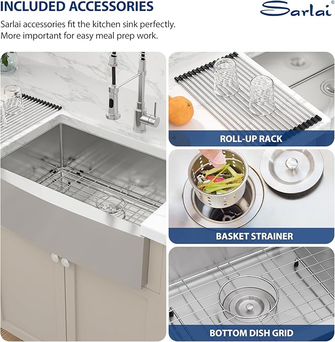 Sarlai 30 Farm Sink Stainless Steel - 30x21 Inch Farmhouse Kitchen Sink Apron Front Farmer Farm Style Stainless Steel 16 Gauge Single Bowl Kitchen Farm Sink Basin with Drain Strainer