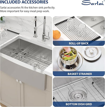 Sarlai 30 Farm Sink Stainless Steel - 30x21 Inch Farmhouse Kitchen Sink Apron Front Farmer Farm Style Stainless Steel 16 Gauge Single Bowl Kitchen Farm Sink Basin with Drain Strainer