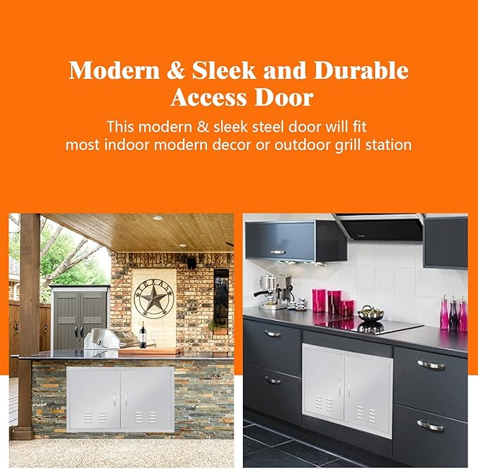 42" W x 21" H Stainless Steel Outdoor Kitchen Doors - Flush Mount, Waterproof, Corrosion-Resistant BBQ Island Cabinet Door for Indoor/Outdoor Use,Include Vents