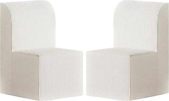 Set of 2 Corduroy Upholstered Armless Dining Chair, Modern Comfortable Dining Room Chair Side Leisure Chairs with Mid Back for Dining Room Kitchen Bedroom Reading Room, No Assemble, Beige