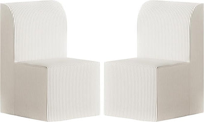 Set of 2 Corduroy Upholstered Armless Dining Chair, Modern Comfortable Dining Room Chair Side Leisure Chairs with Mid Back for Dining Room Kitchen Bedroom Reading Room, No Assemble, Beige