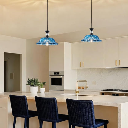 Plug in Black Pendant Light Plugin Kitchen Blue Glass Pendant Lighting Fixtures with Cord Switch Vintage Hanging Lamp for Island Dining Table Bedroom Living Room