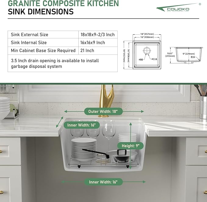 18 Inch White Undermount Bar Sink 18x18 Undermount Bar Sink Mini Wet Bar White Quartz Granite Composite Small Kitchen RV Sinks Single Bowl Outdoor Island Basin with Cutting Board