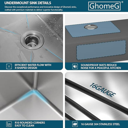 33 Inch Undermount Kitchen Sink 33"x18"x8" Single Bowl 16 Gauge Stainless Steel Under Counter Kitchen Sinks Basin with Drain Strainer
