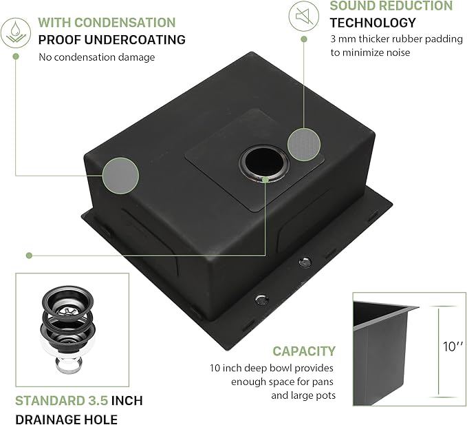 28 Drop In Black Kitchen Sink - Beslend 28x22 Drop In Black Sink 16 Gauge Stainless Steel Gunmetal Black Kitchen Sinks Topmount Deep Single Bowl Dish Basin 28"x22"x10"