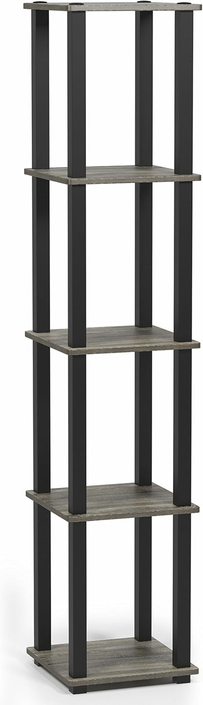 FURINNO Turn-S-Tube 5-Tier Corner Square Rack Display Shelf, French Oak Grey/Black
